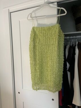 Anthropologie Lime Green Textured Mini Skirt with Spaghetti Straps